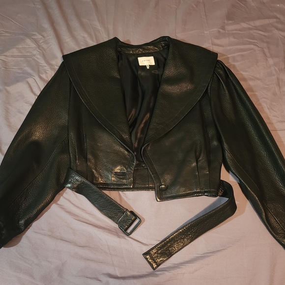 Frame Shawl Collar Cropped Leather Jacket - Picture 2 of 3